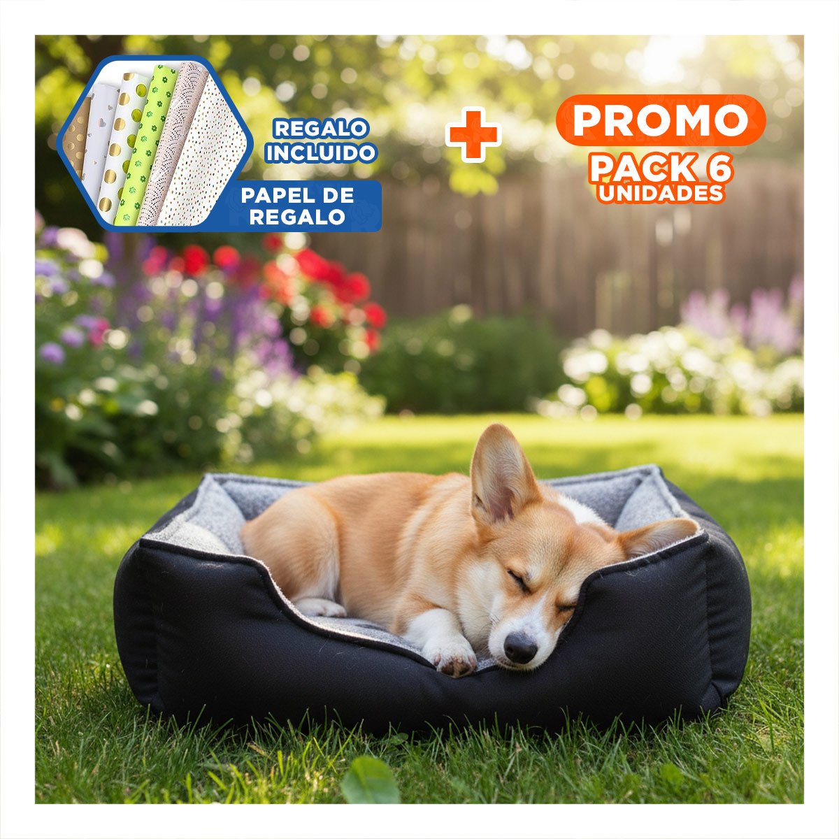 PACK6 COLCHONETA PARA PERRO SUPERFICIE ACOLCHADA Y COMODA TALLA M NEGRO Y+PAPEL REGALO - 1
