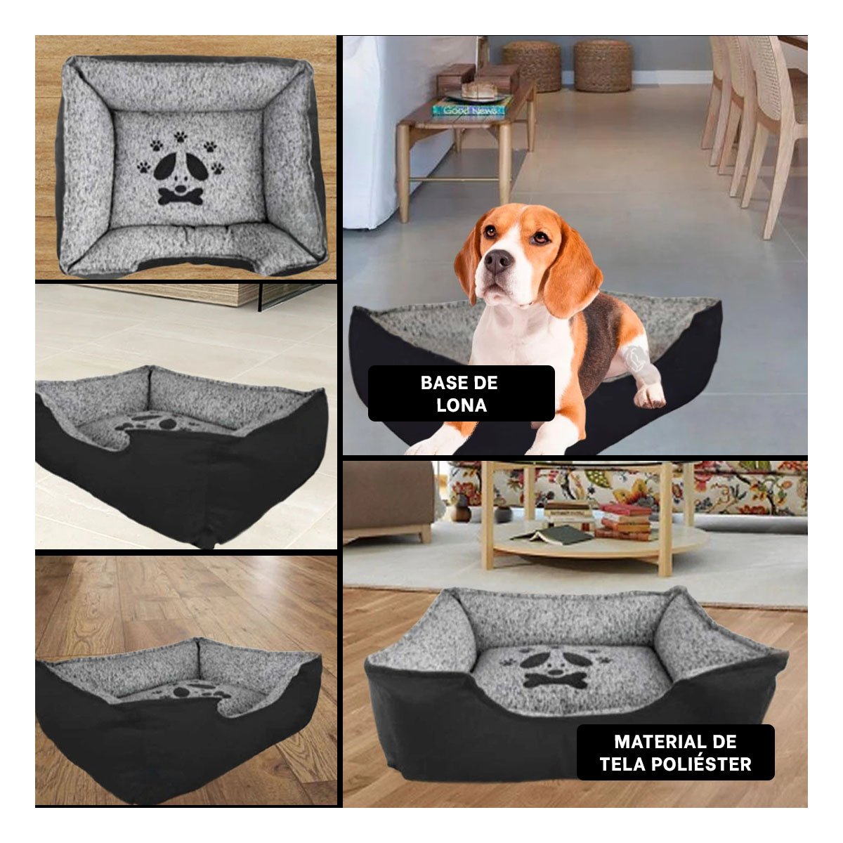 PACK6 COLCHONETA PARA PERRO SUPERFICIE ACOLCHADA Y COMODA TALLA M NEGRO Y+PAPEL REGALO - 3