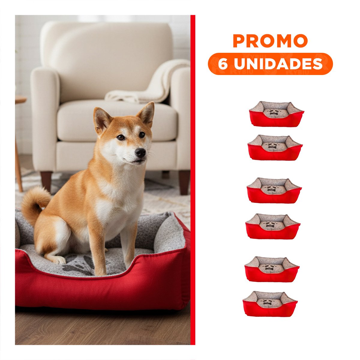 PACK6 ZONA DE REPOSO PARA PERRO INTERIOR ACOLCHADO Y COMODO TALLA M ROJO - 1