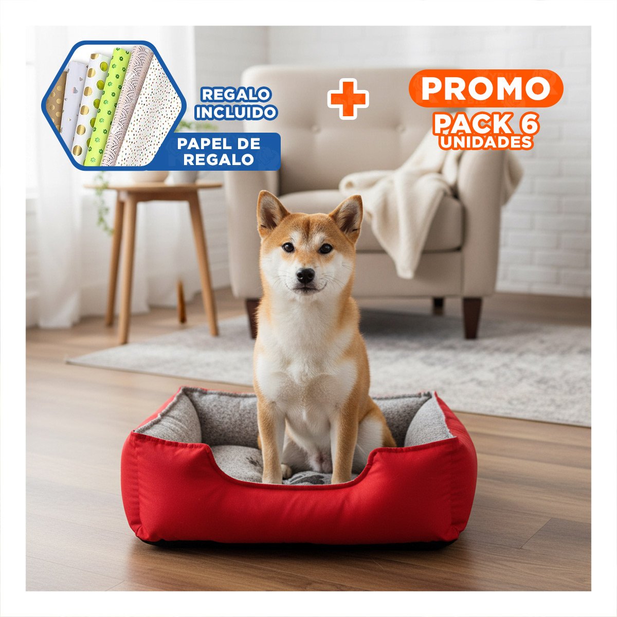 PACK6 ZONA DE REPOSO PARA PERRO BASE ESTABLE QUE NO SE MUEVE TALLA M ROJO Y+PAPEL REGALO - 1