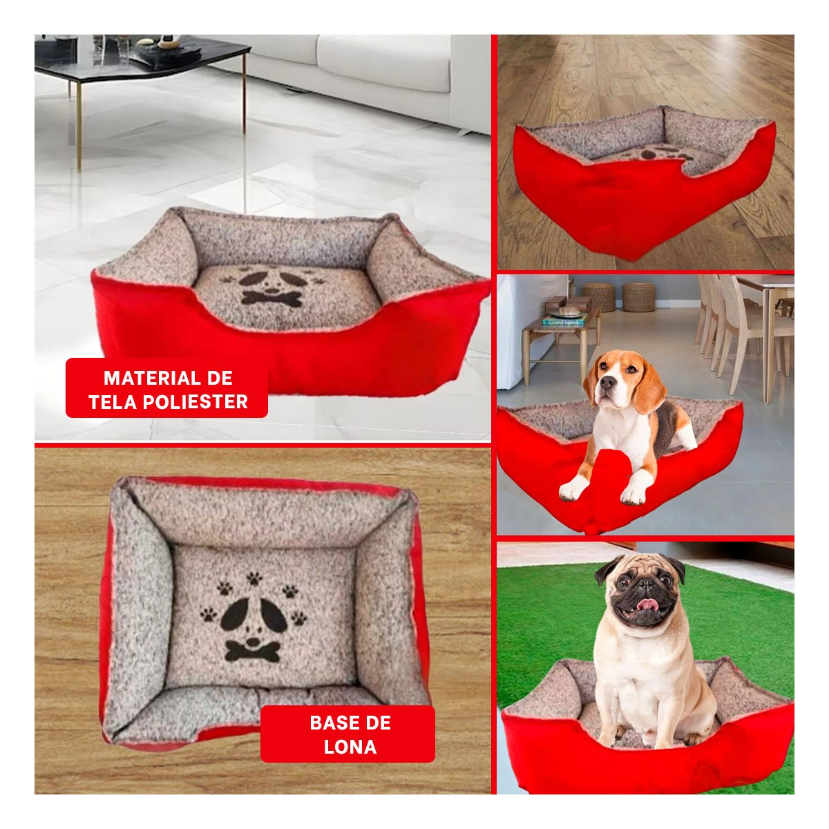 PACK6 ZONA DE REPOSO PARA PERRO BASE ESTABLE QUE NO SE MUEVE TALLA M ROJO Y+PAPEL REGALO - 3