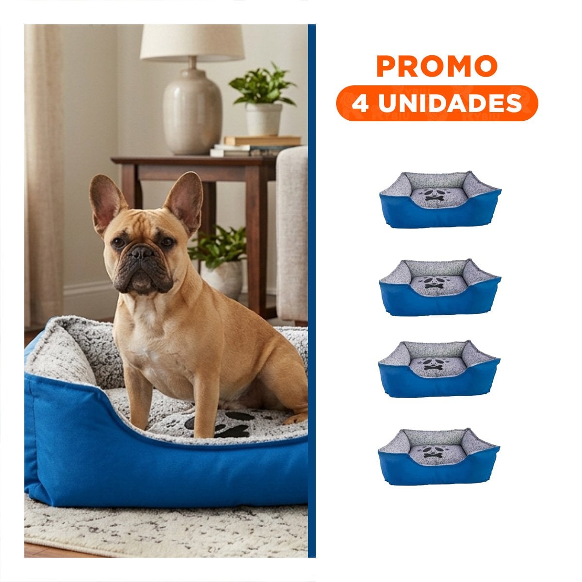 PACK4 CUNA PARA PERRO PEQUENO CON BORDES ACOLCHADOS TALLA S AZUL Y+REGALO STICKER - 1