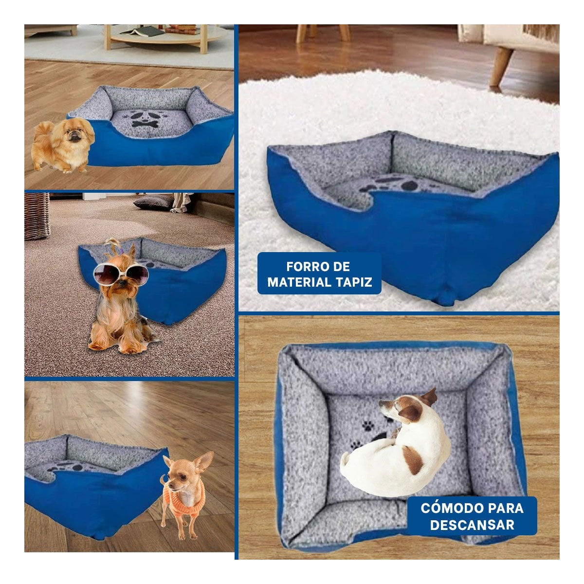 PACK4 CUNA PARA PERRO PEQUENO CON BORDES ACOLCHADOS TALLA S AZUL Y+REGALO STICKER - 2