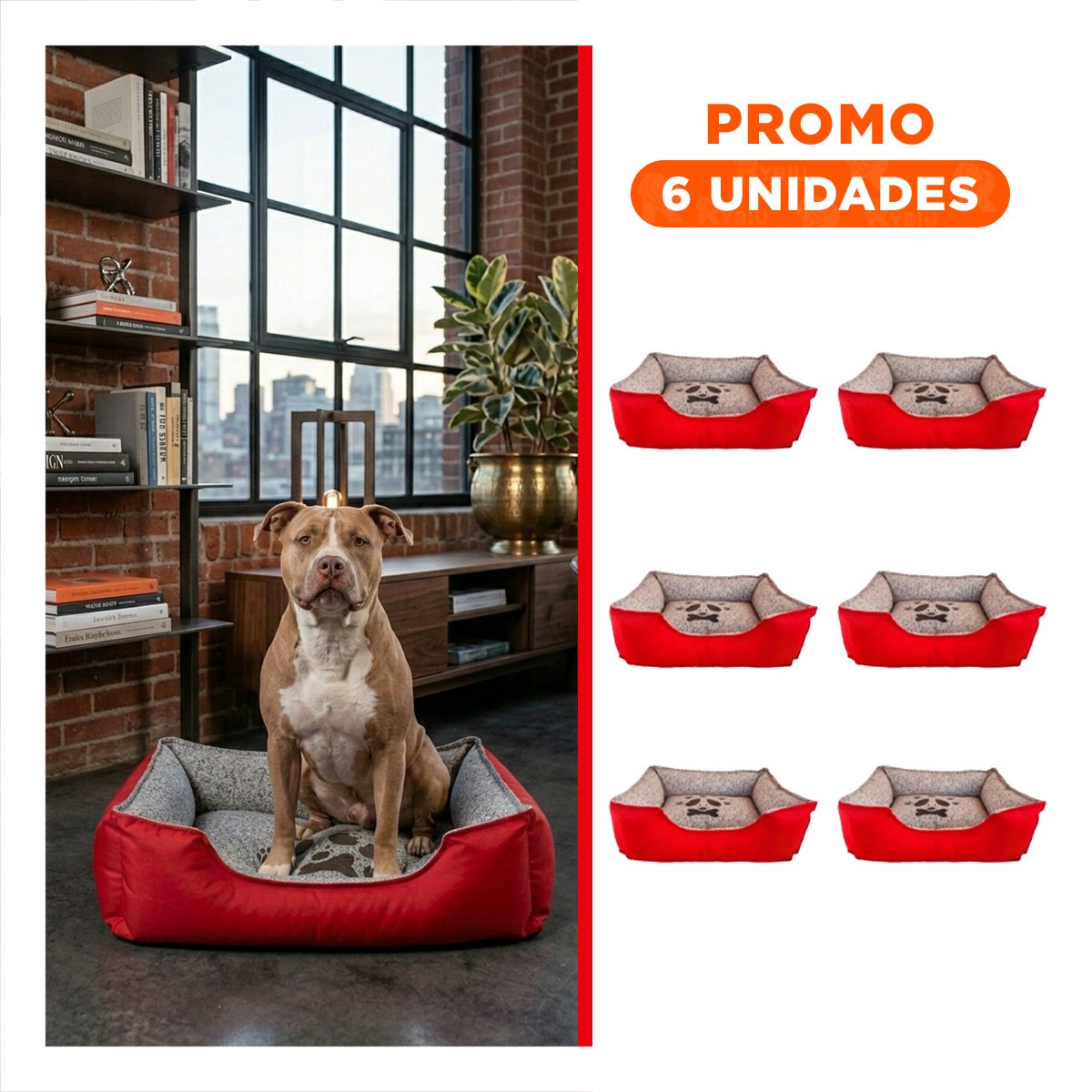 PACK6 ALFOMBRA ACOLCHADA PARA PERRO BASE ANTIDESLIZANTE SEGURA TALLA L ROJO - 1