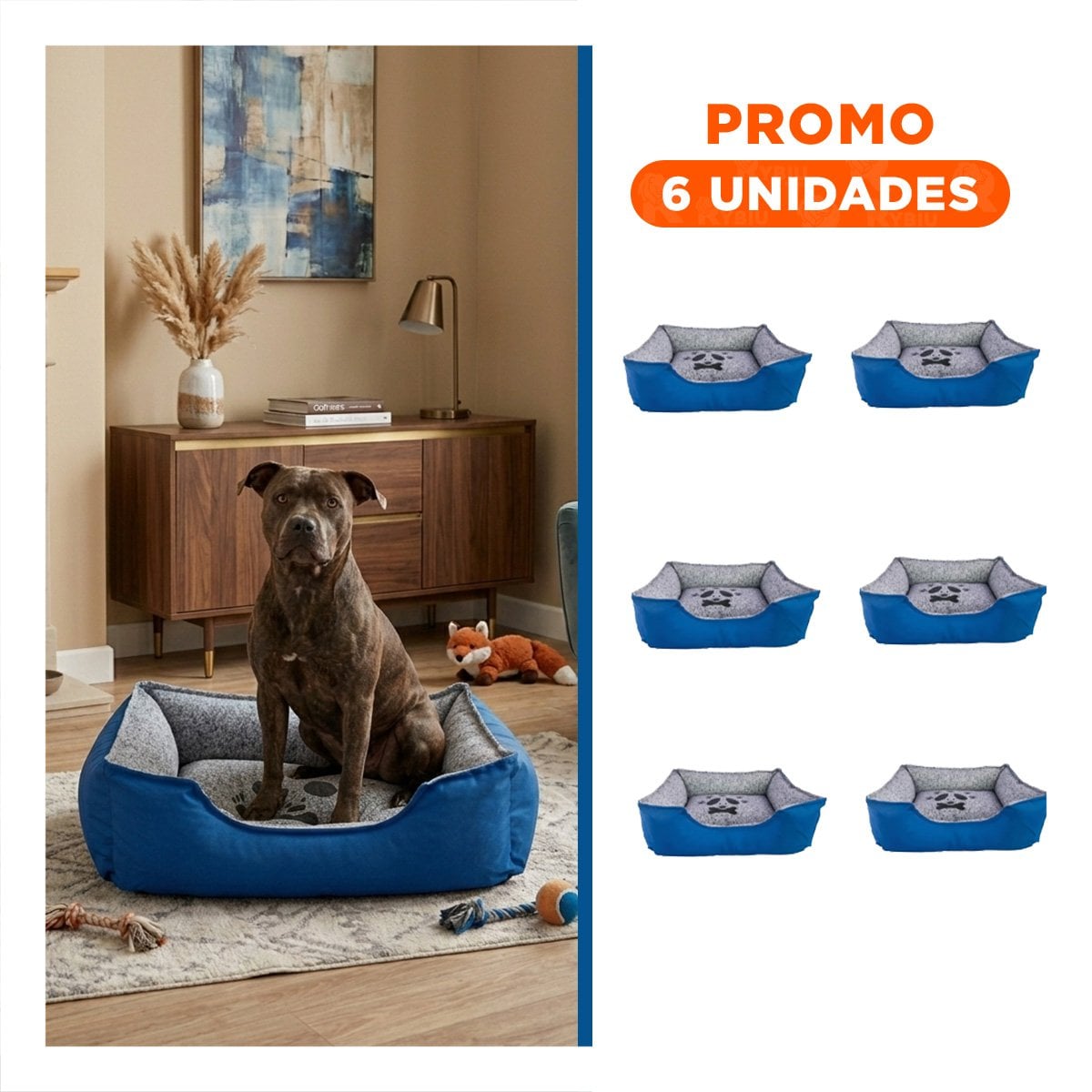 PACK6 ALFOMBRA ACOLCHADA PARA PERRO BASE ANTIDESLIZANTE SEGURA TALLA M AZUL - 1