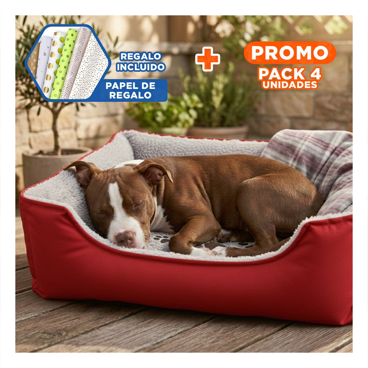 PACK4 TAPETE DE DESCANSO PARA PERRO OPCION FUNCIONAL PARA CASA TALLA L ROJO Y+PAPEL REGALO - 1
