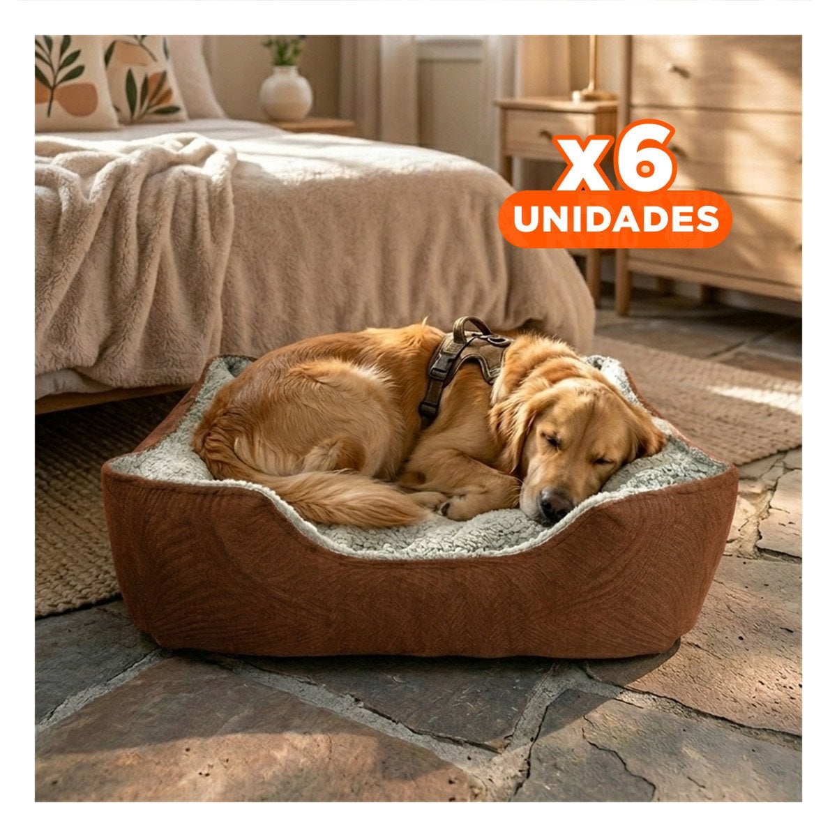 PACK6 ALFOMBRA ACOLCHADA PARA PERRO ESPACIO COMODO PARA RELAJO TALLA L MARRON Y+REGALO STICKER - 1