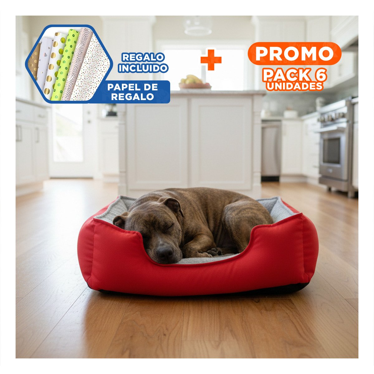 PACK6 ALFOMBRA ACOLCHADA PARA PERRO FACIL DE SACUDIR Y LIMPIAR TALLA L ROJO Y+PAPEL REGALO - 1