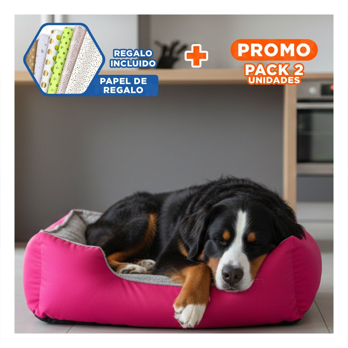 PACK2 LECHO CANINO BASE ESTABLE QUE EVITA DESPLAZAMIENTOS TALLA M FUCSIA Y+PAPEL REGALO - 1