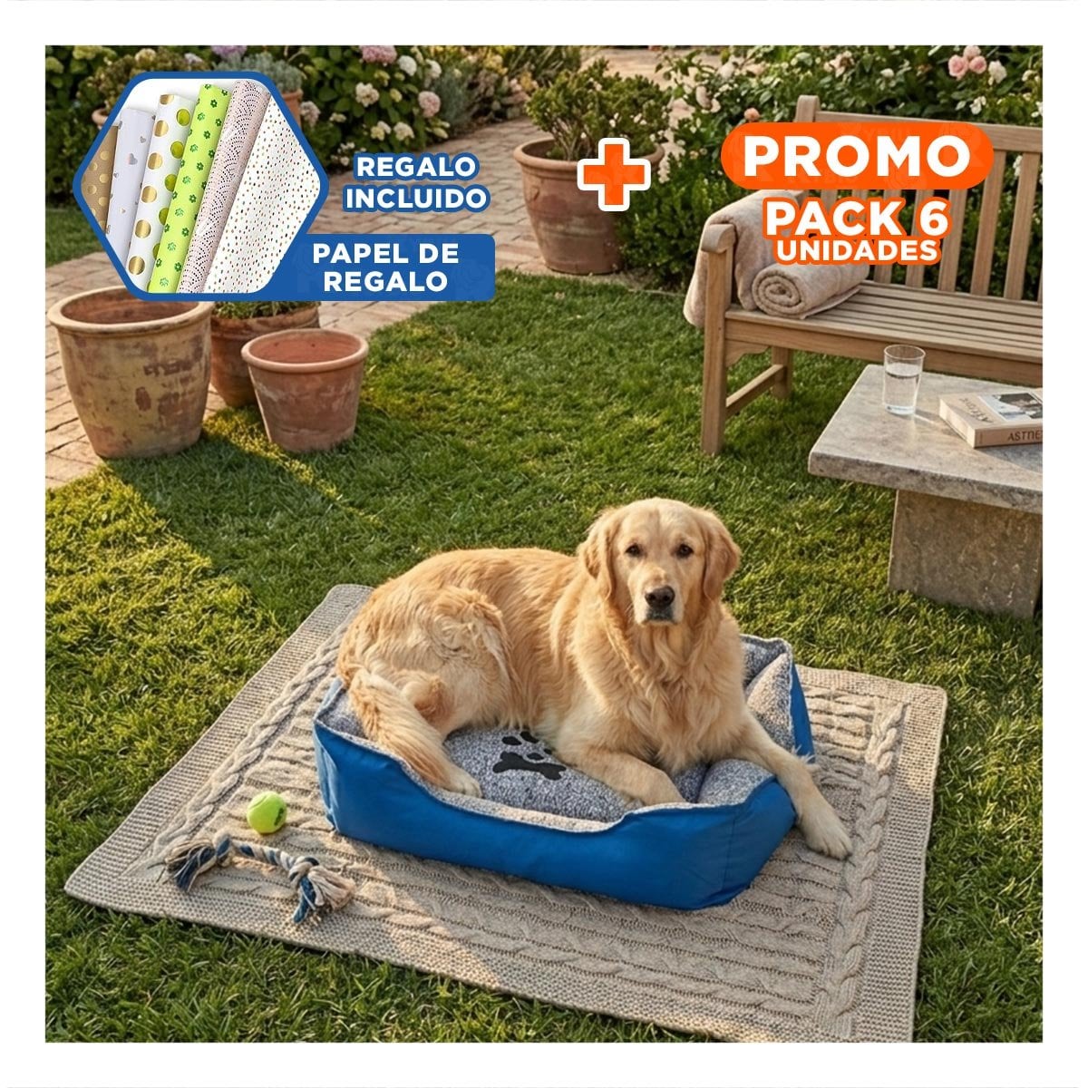PACK6 ALFOMBRA ACOLCHADA PARA PERRO ALTERNATIVA PRACTICA PARA CASA TALLA M AZUL Y+PAPEL REGALO - 1