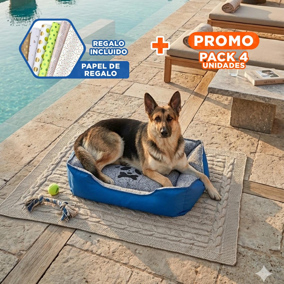 PACK4 REFUGIO ACOLCHADO PARA PERRO AREA CONFORTABLE PARA DESCANSO TALLA M AZUL Y+PAPEL REGALO - 1