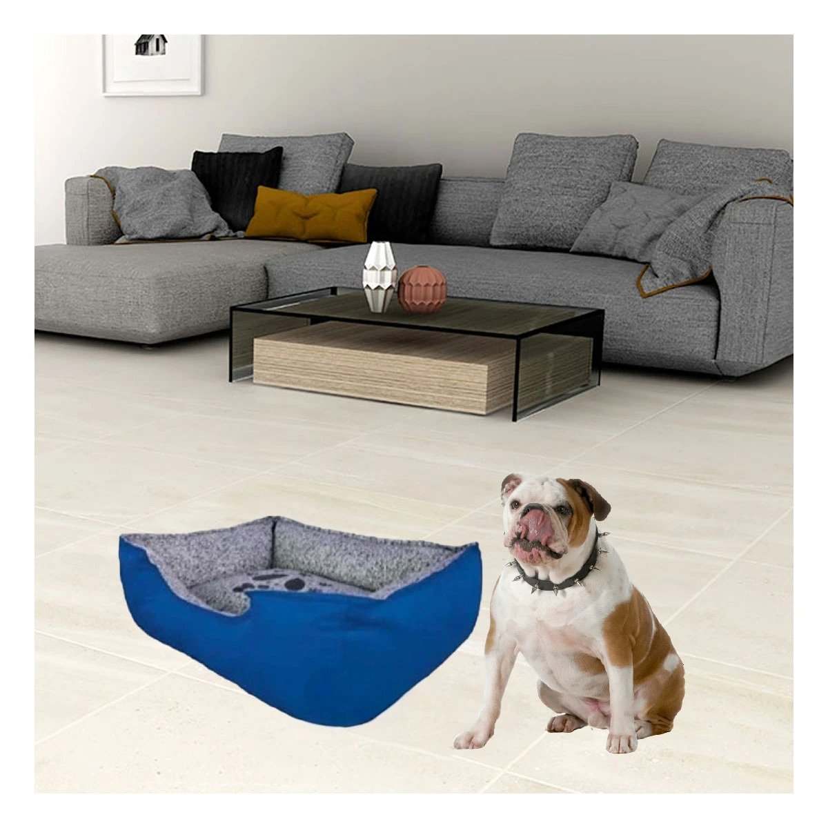 PACK4 REFUGIO ACOLCHADO PARA PERRO AREA CONFORTABLE PARA DESCANSO TALLA M AZUL Y+PAPEL REGALO - 5