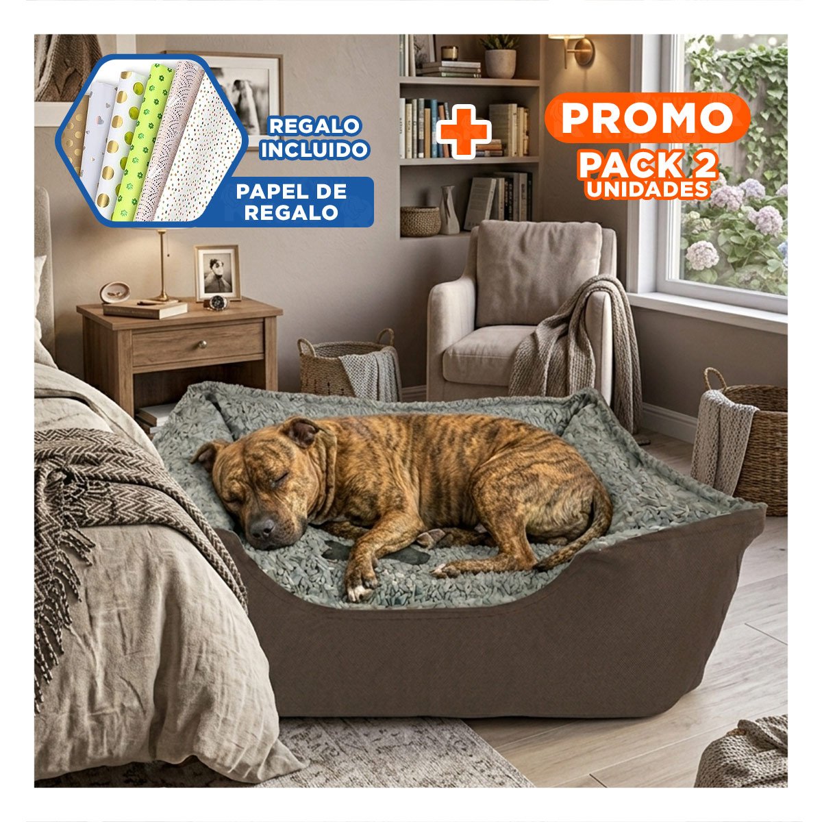 PACK2 REFUGIO ACOLCHADO PARA PERRO SUPERFICIE CALIDA TALLA L MARRON Y+PAPEL REGALO - 1