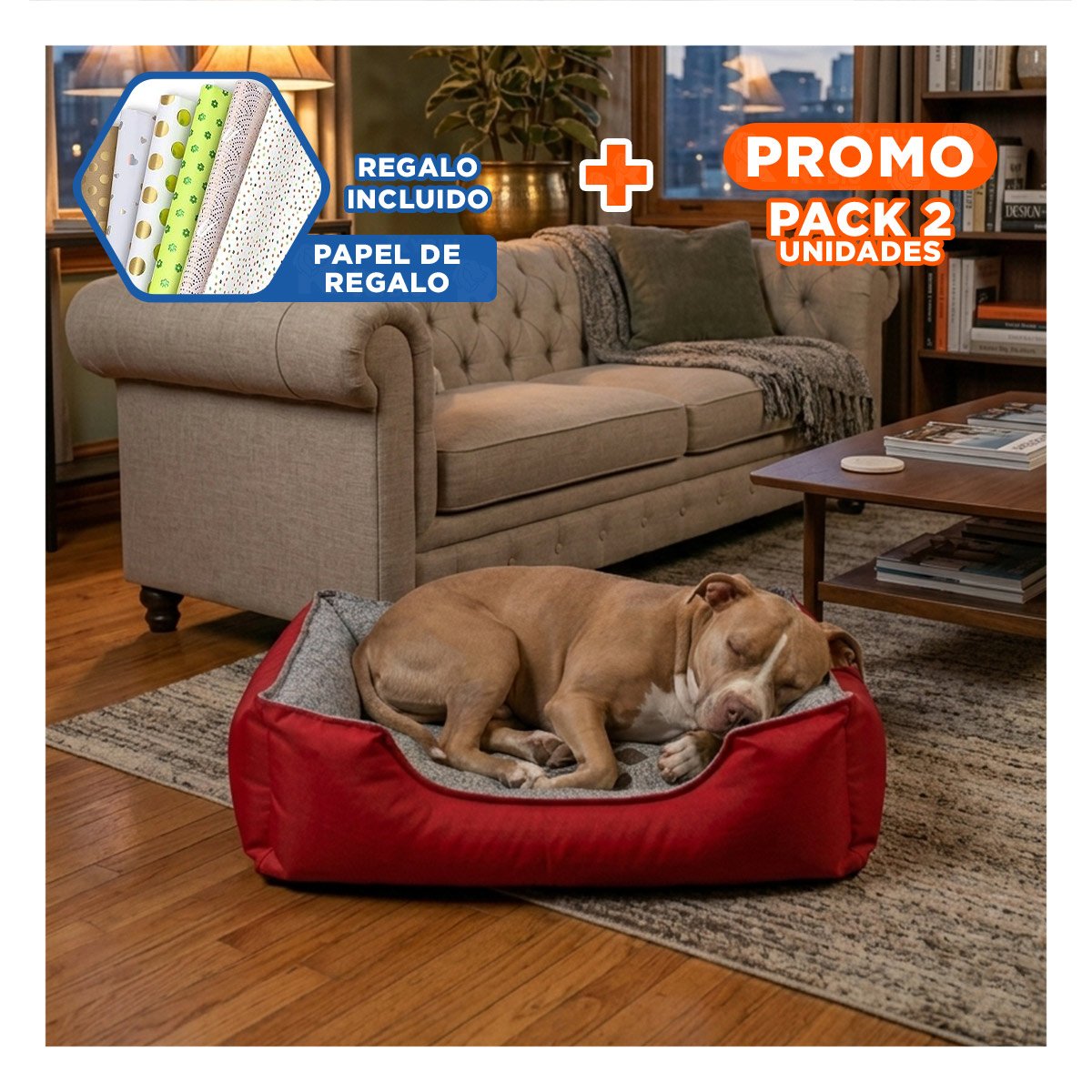 PACK2 TAPETE DE DESCANSO PARA PERRO BASE FIRME QUE NO SE DEFORMA TALLA L ROJO Y+PAPEL REGALO - 1