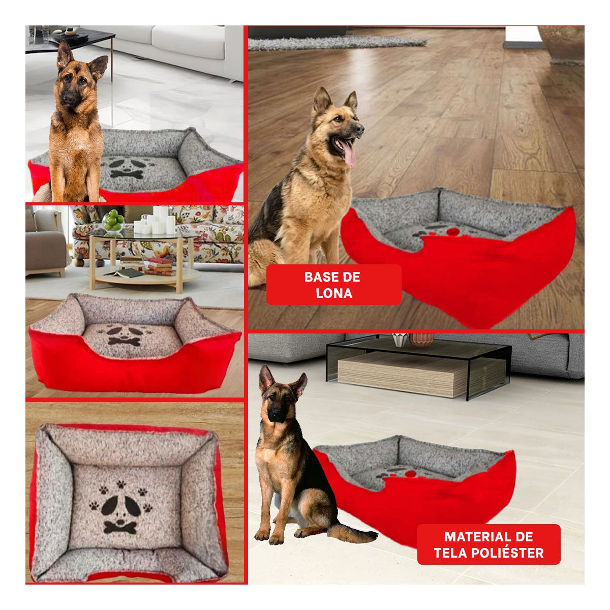 PACK2 TAPETE DE DESCANSO PARA PERRO BASE FIRME QUE NO SE DEFORMA TALLA L ROJO Y+PAPEL REGALO - 3