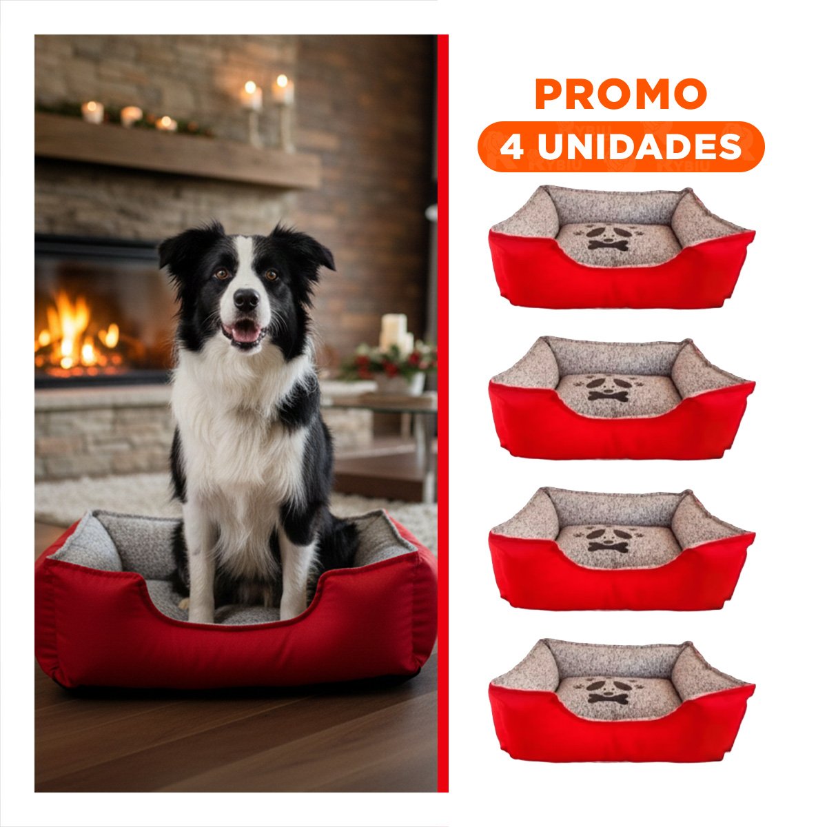 PACK4 ALFOMBRA ACOLCHADA PARA PERRO CON CAPA SUAVE Y FLEXIBLE TALLA L ROJO Y+REGALO STICKER - 1