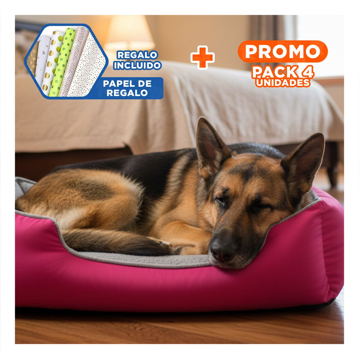 PACK4 LECHO CANINO INTERIOR MULLIDO PARA MAYOR COMODIDAD TALLA M FUCSIA Y+PAPEL REGALO - 1