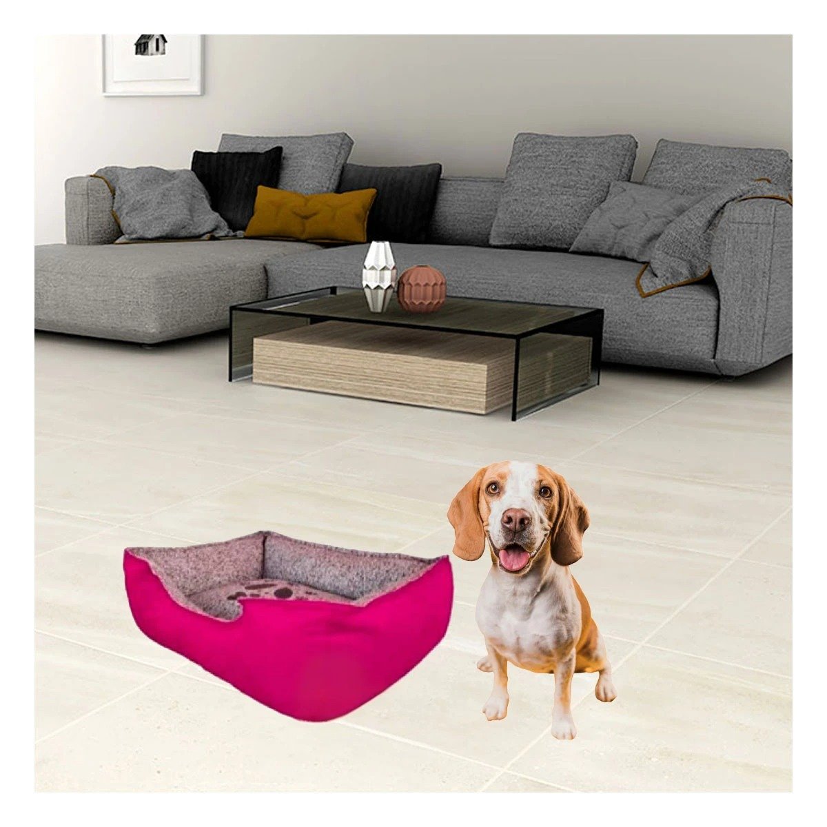PACK2 LECHO CANINO CON SUPERFICIE GRUESA Y CONFORTABLE TALLA M FUCSIA - 3