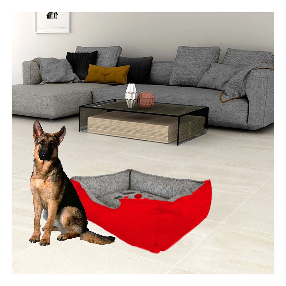 PACK2 TAPETE DE DESCANSO PARA PERRO CON SUPERFICIE MULLIDA TALLA L ROJO - 2