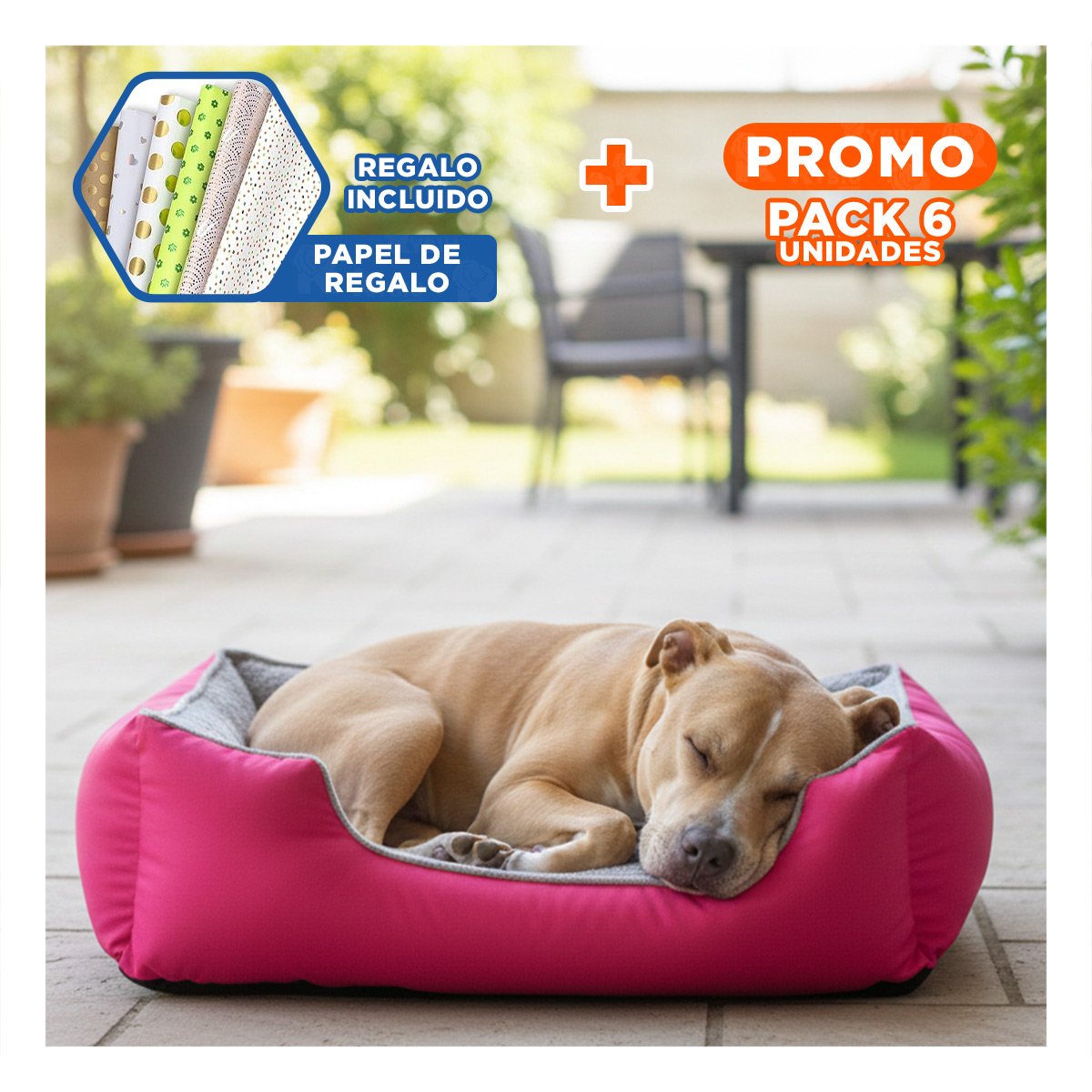 PACK6 NIDO PARA PERRO BASE SEGURA QUE EVITA DESPLAZAMIENTOS TALLA M FUCSIA Y+PAPEL REGALO - 1