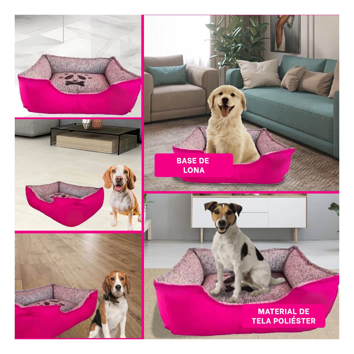 PACK6 NIDO PARA PERRO BASE SEGURA QUE EVITA DESPLAZAMIENTOS TALLA M FUCSIA Y+PAPEL REGALO - 3
