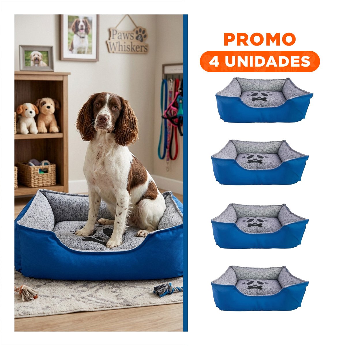 PACK4 ALFOMBRA ACOLCHADA PARA PERRO CON CAPA SUAVE Y FLEXIBLE TALLA M AZUL Y+REGALO STICKER - 1