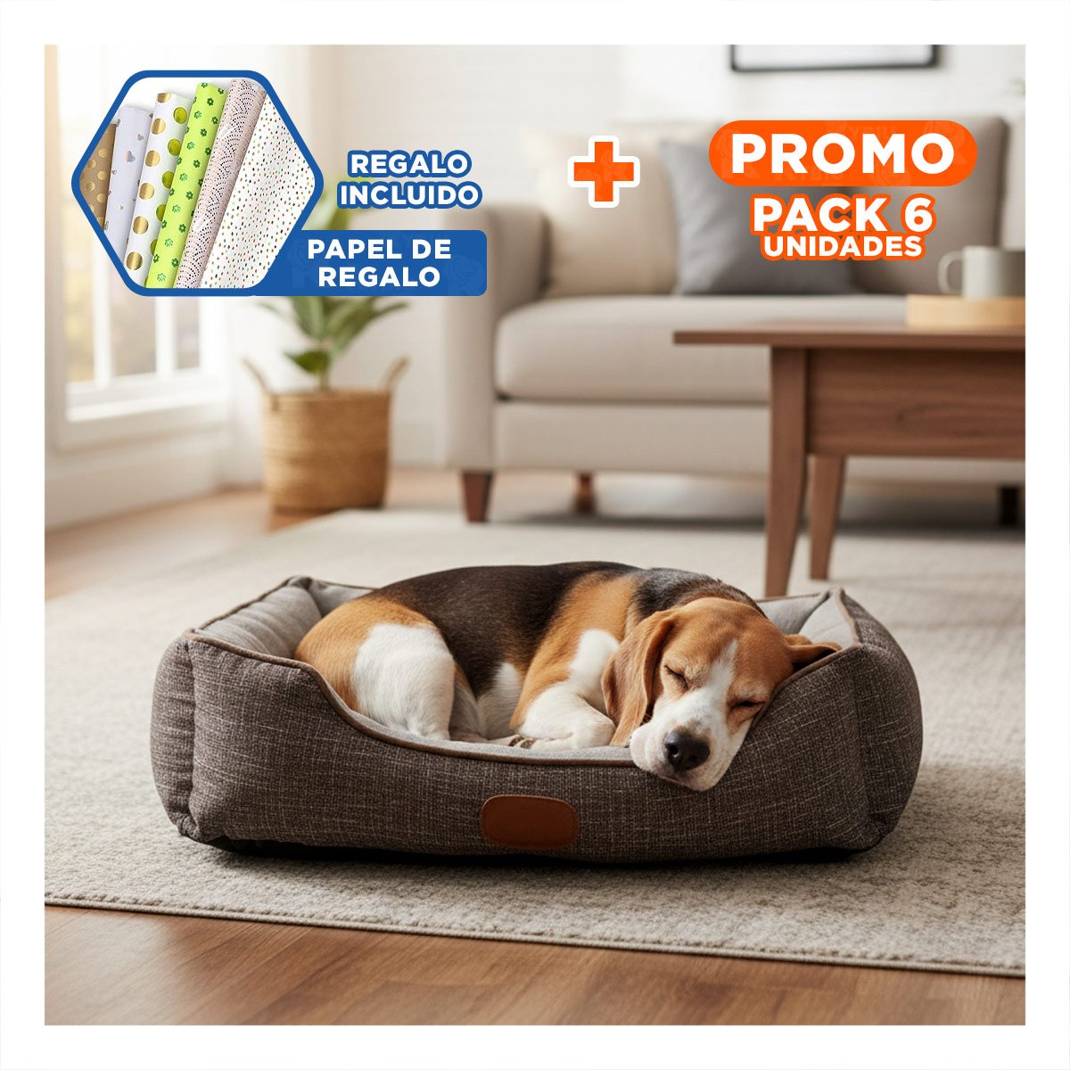 PACK6 ESPACIO DE DESCANSO COMODO PARA MASCOTAS MEDIANAS TALLA M MARRON Y+PAPEL REGALO - 1