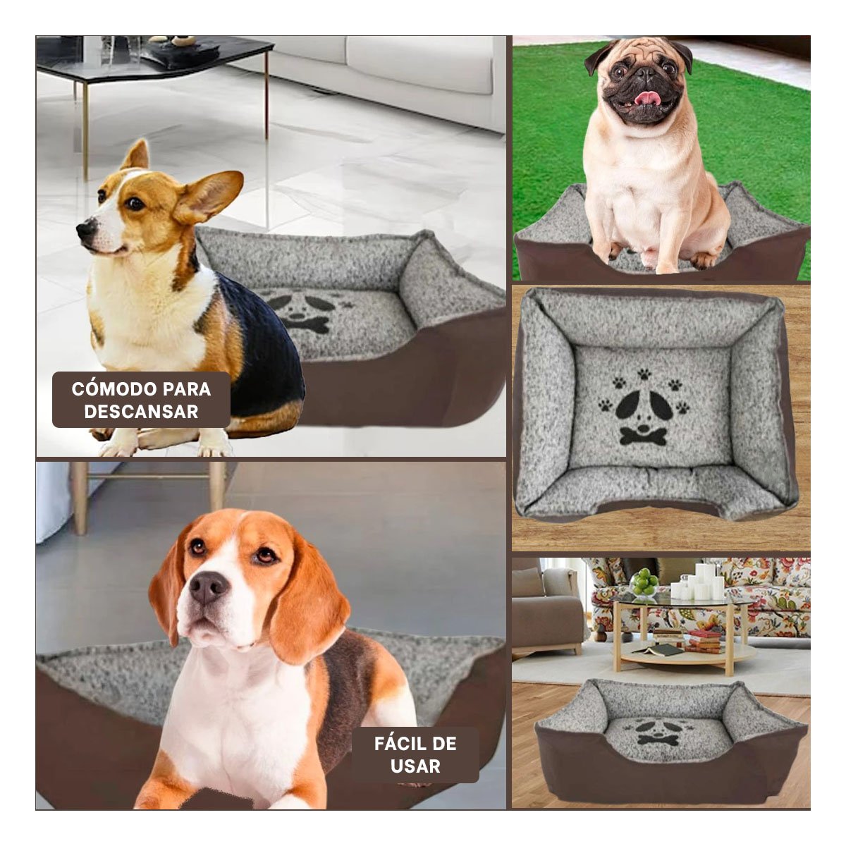 PACK6 ESPACIO DE DESCANSO COMODO PARA MASCOTAS MEDIANAS TALLA M MARRON Y+PAPEL REGALO - 3