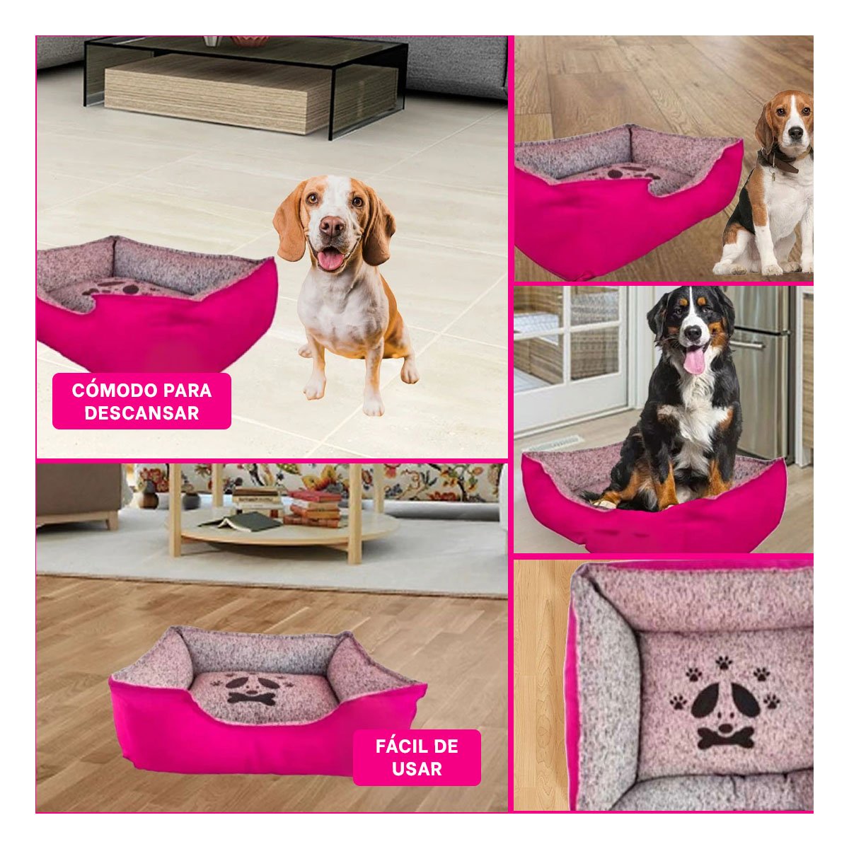 PACK4 NIDO PARA PERRO CON BORDES CURVOS QUE ACOMPANAN EL CUERPO TALLA M FUCSIA Y+REGALO STICKER - 2