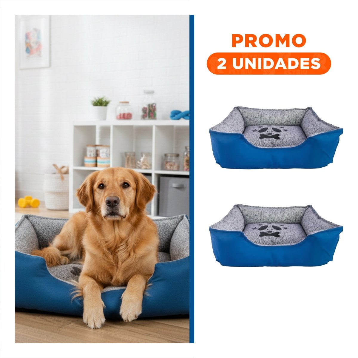 PACK2 REFUGIO ACOLCHADO PARA PERRO CON RELLENO GRUESO Y PROTECTOR TALLA M AZUL - 1