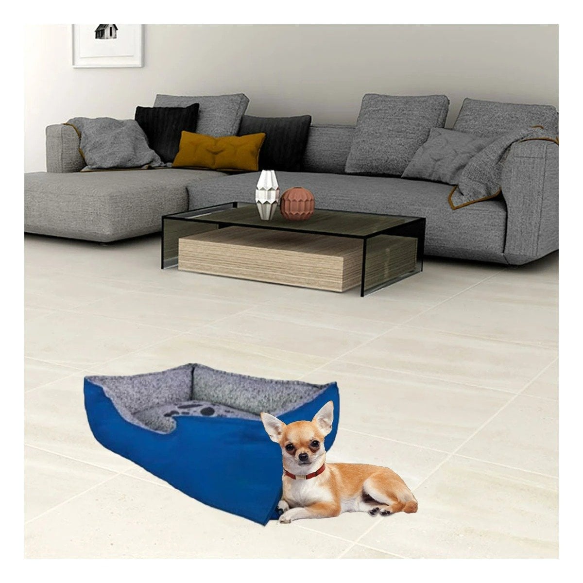 PACK2 REFUGIO ACOLCHADO PARA PERRO CON RELLENO GRUESO Y PROTECTOR TALLA M AZUL - 2