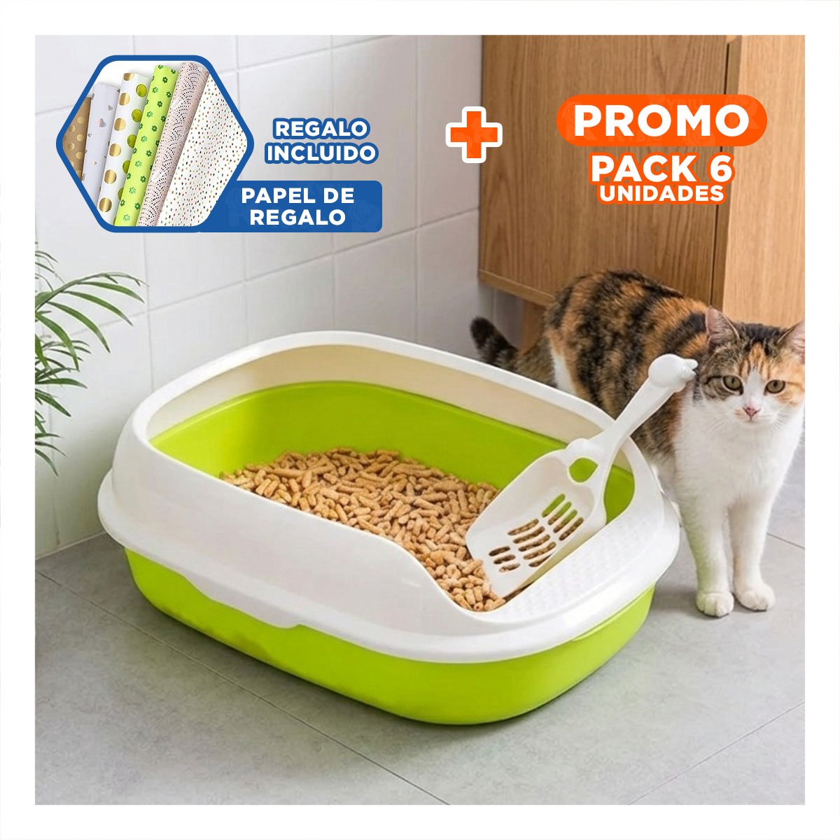 PACK6 AREA VERDE PARA GATO CON LADOS MEDIOS ALTOS MAS PALA CERNIDORA Y+PAPEL REGALO - 1