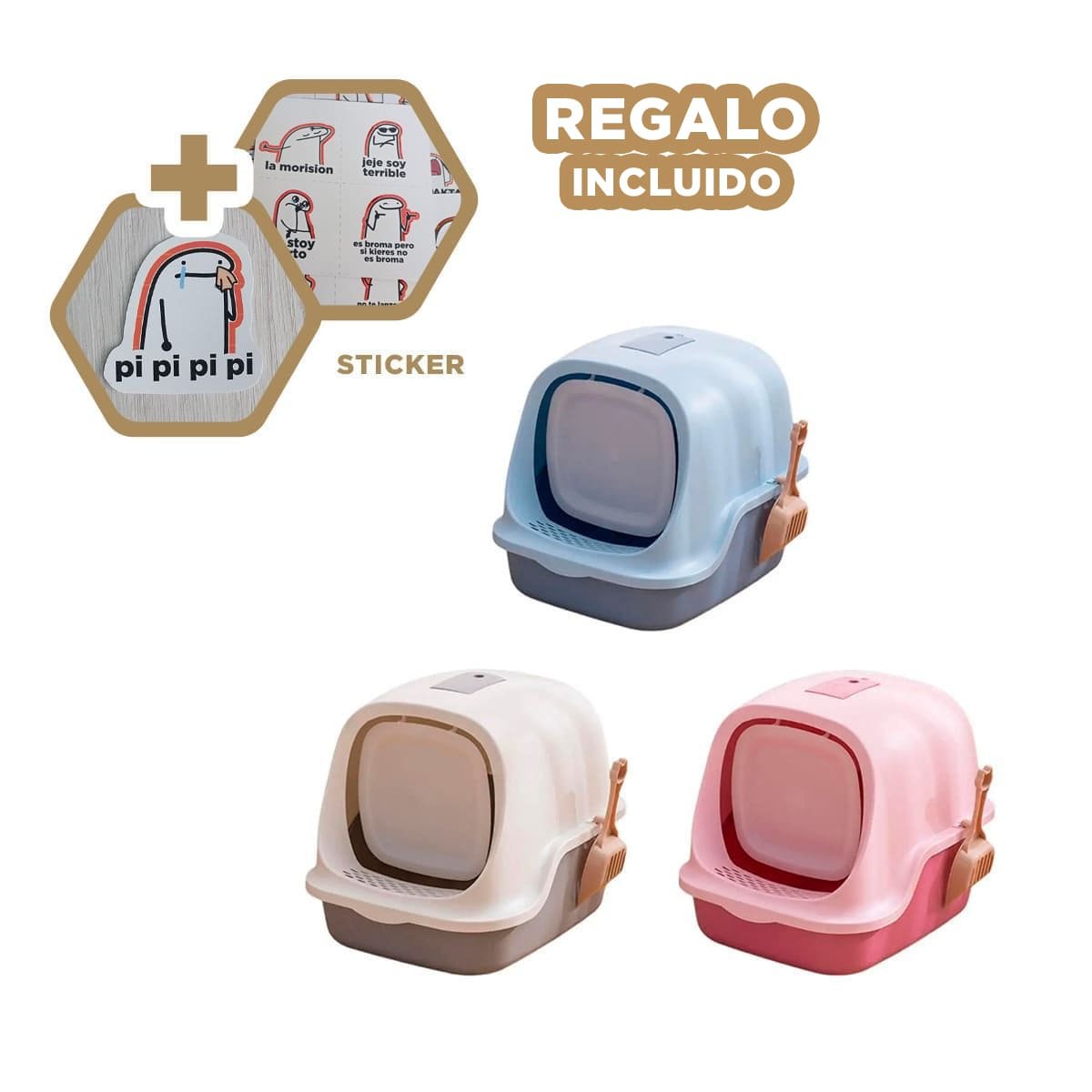 SISTEMA HIGIENICO CERRADO CON OREJITAS DE GATO MARRON PARA HOGAR Y+REGALO STICKER - 1