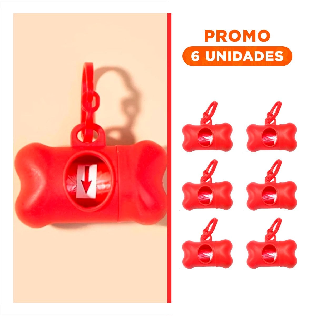 PACK6 PORTADOR COMPACTO CON BOLSA DE DESECHO Y PROTECTOR TIPO HUESO ROJO - 1