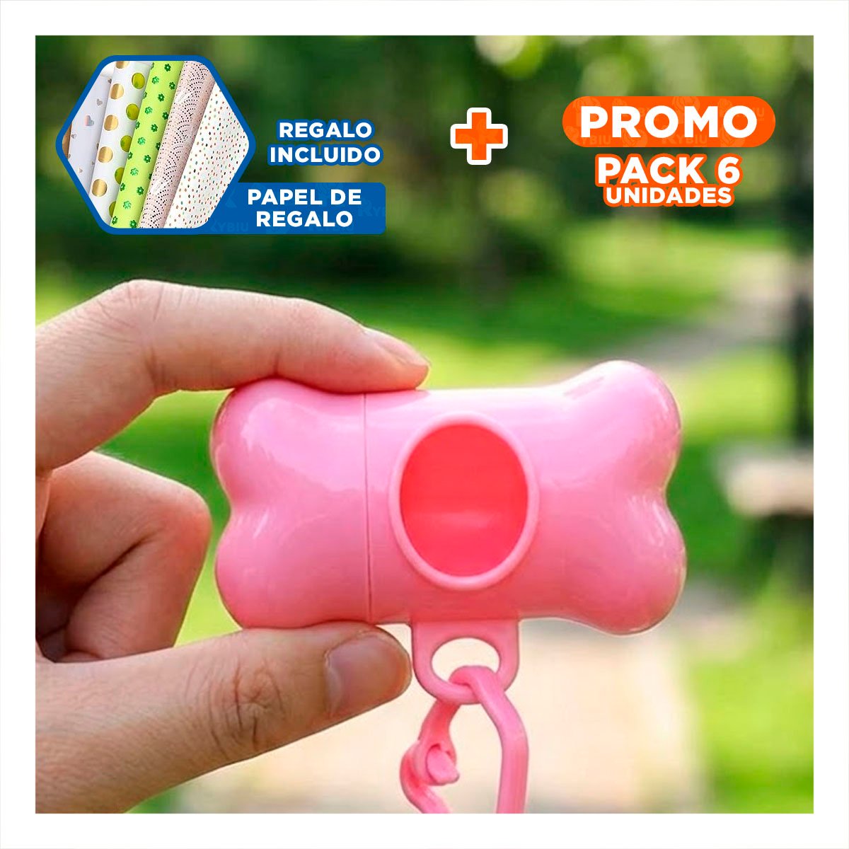 PACK6 EQUIPO PORTATIL ROSADO CON BOLSA DE DESECHO Y PROTECTOR TIPO HUESO Y+PAPEL REGALO - 1