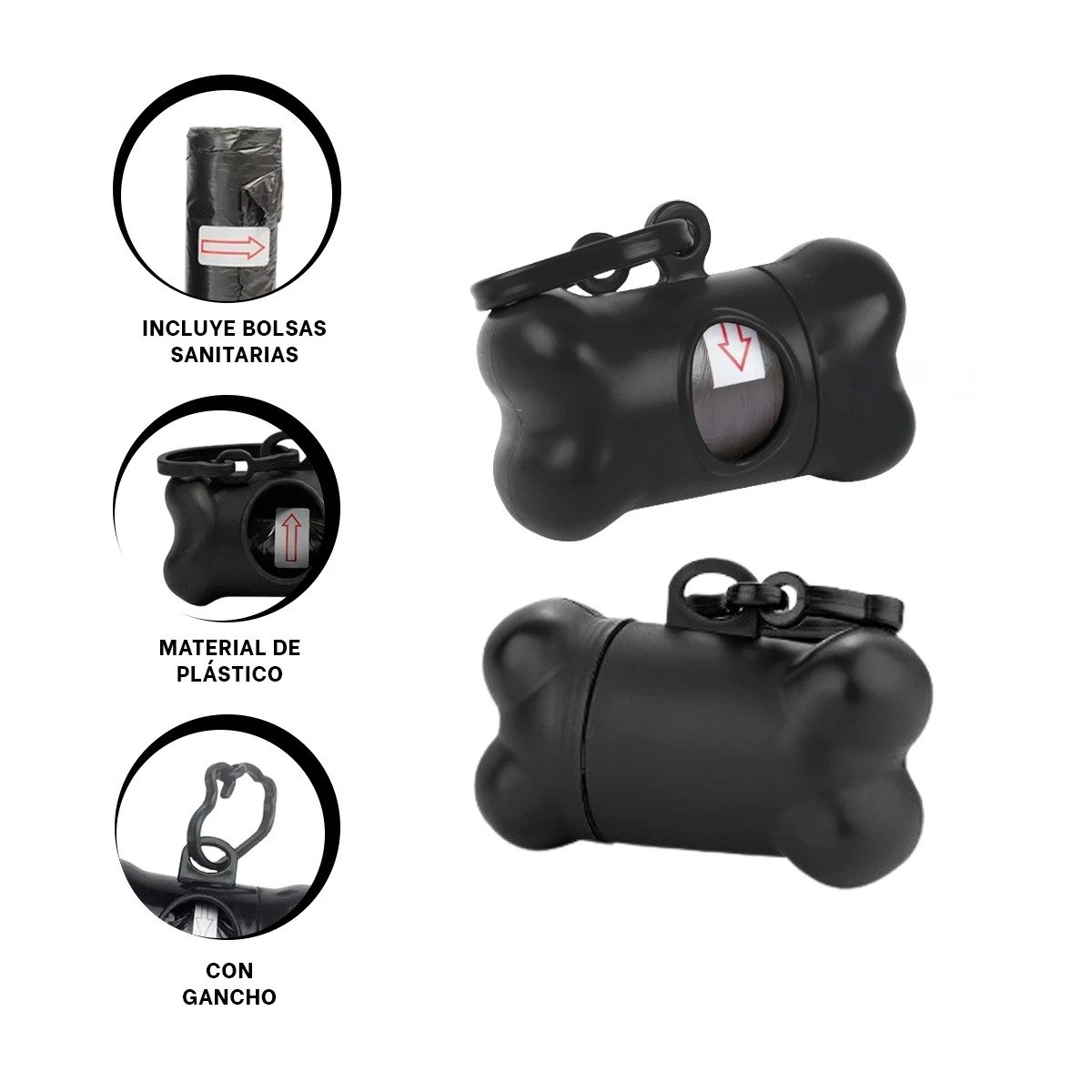 KIT HIGIENICO CON BOLSA DE DESECHO Y PROTECTOR TIPO HUESO NEGRO - 3