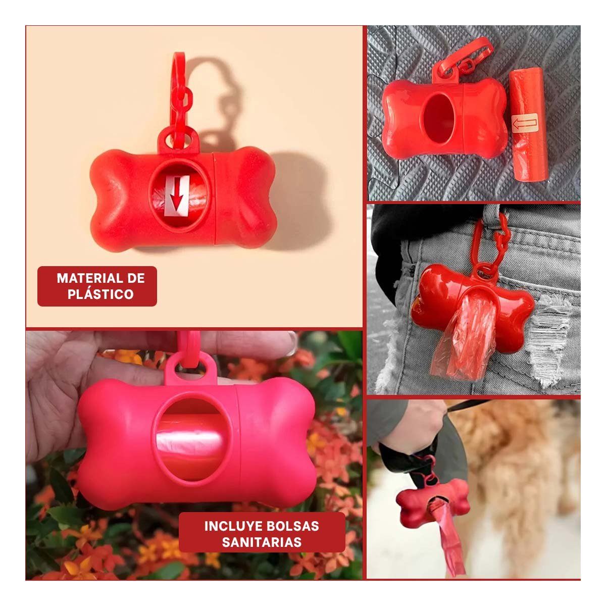 ORGANIZADOR PORTATIL CON BOLSA DE DESECHO Y PROTECTOR TIPO HUESO ROJO Y+POST IT - 5