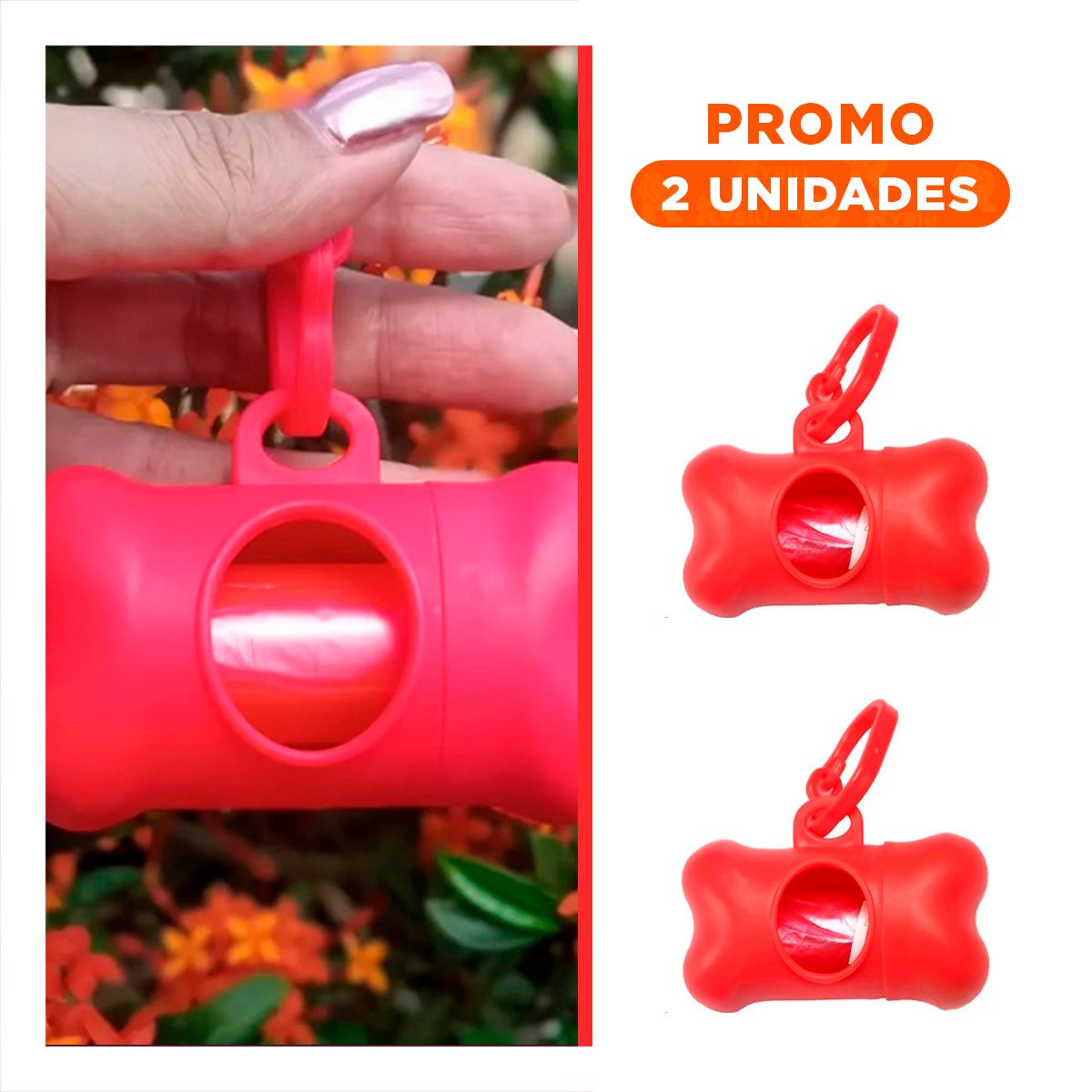 PACK2 ORGANIZADOR HIGIENICO ROJO CON BOLSA DE DESECHO Y PROTECTOR TIPO HUESO - 1