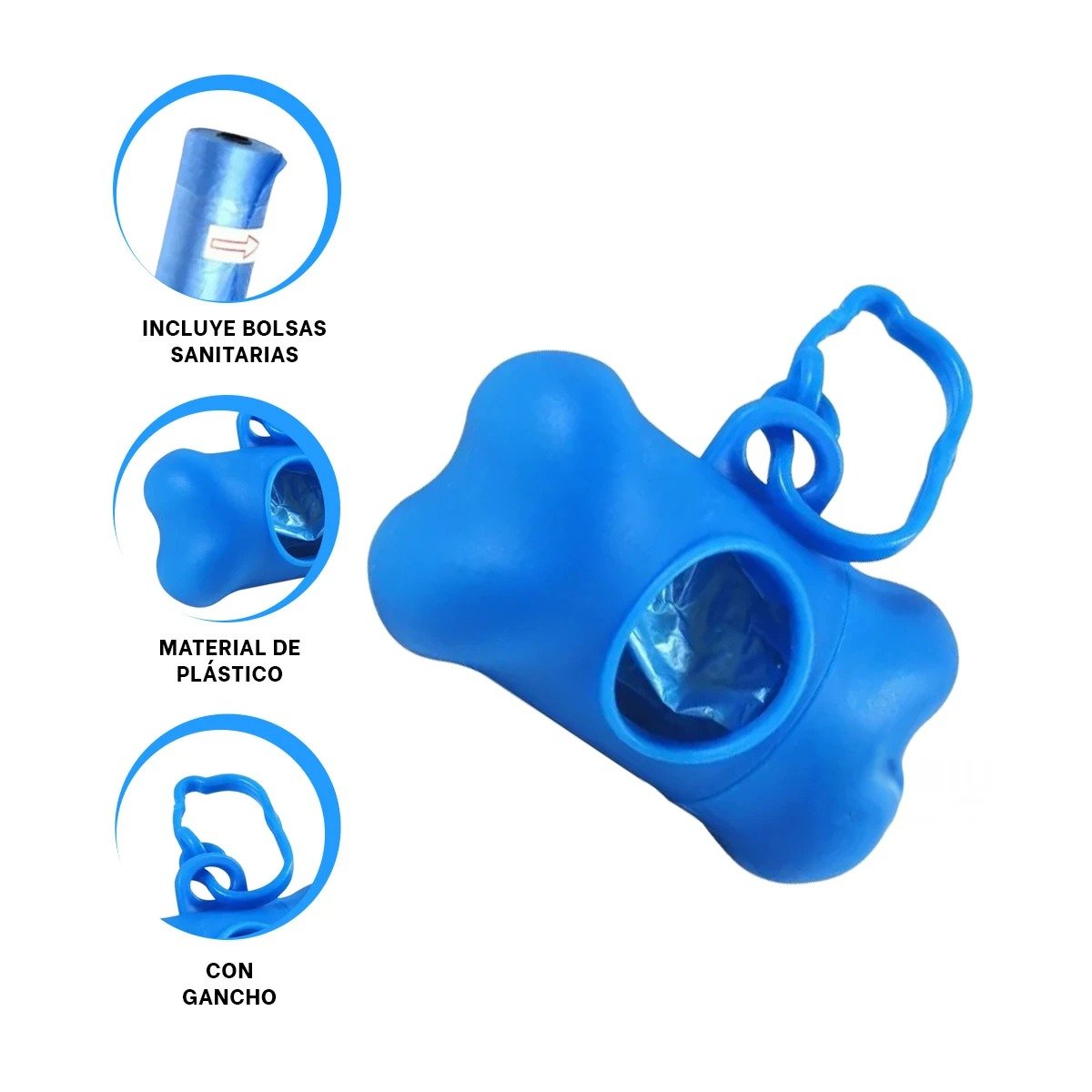 DISPENSADOR DE BOLSA CON PROTECTOR TIPO HUESO AZUL PARA PASEOS - 3
