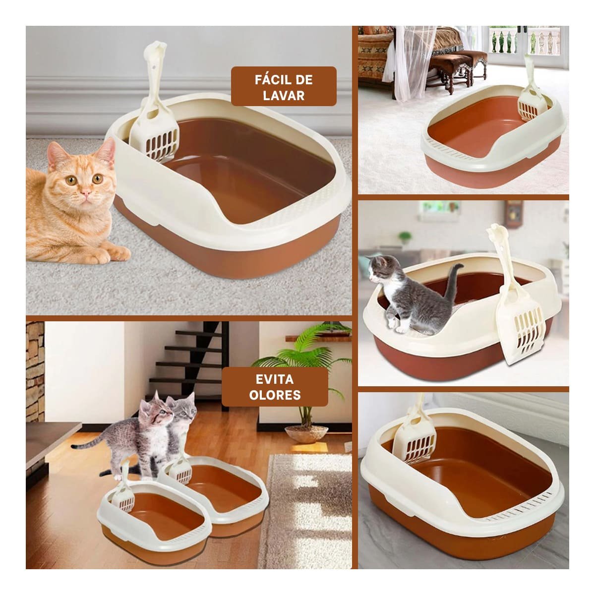 PACK4 MODULO MARRON PARA GATO CON LADOS MEDIOS ALTOS MAS PALA CERNIDORA Y+REGALO STICKER - 2