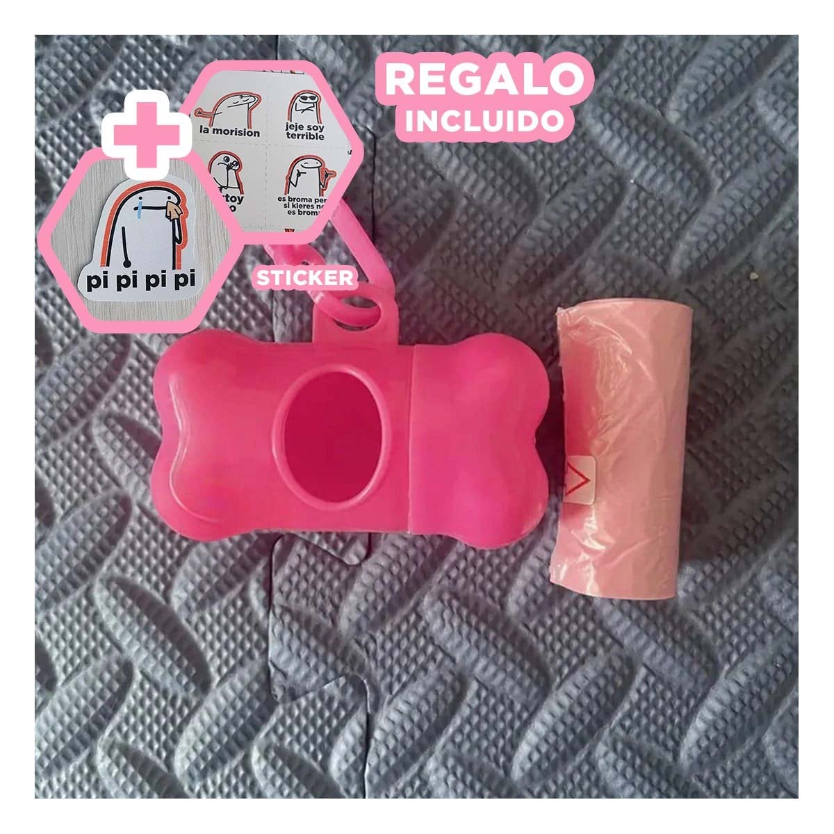 COMPLEMENTO FUNCIONAL CON BOLSA DE DESECHO Y PROTECTOR TIPO HUESO ROSADO Y+REGALO STICKER - 1