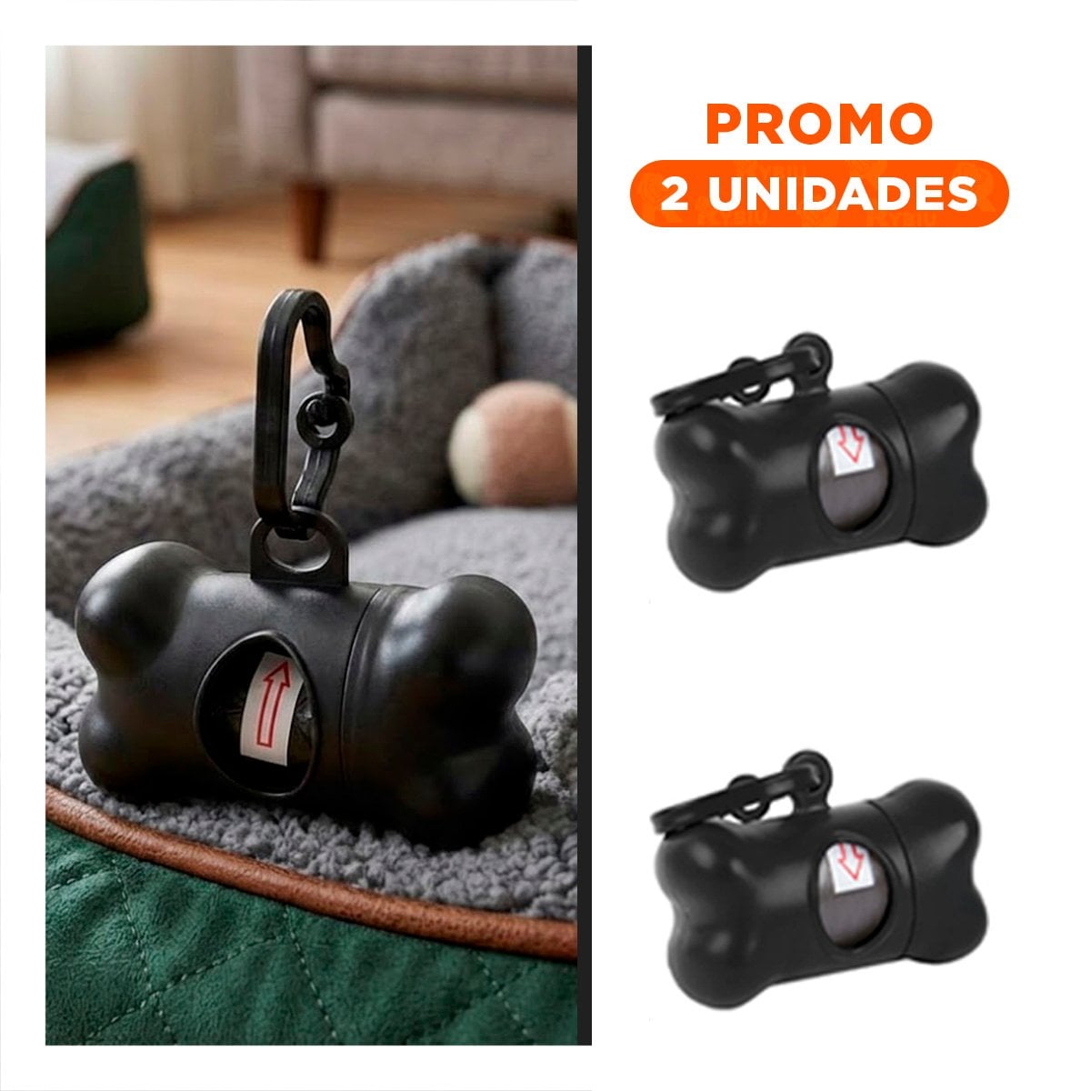PACK2 ORGANIZADOR HIGIENICO NEGRO CON BOLSA DE DESECHO Y PROTECTOR TIPO HUESO - 1