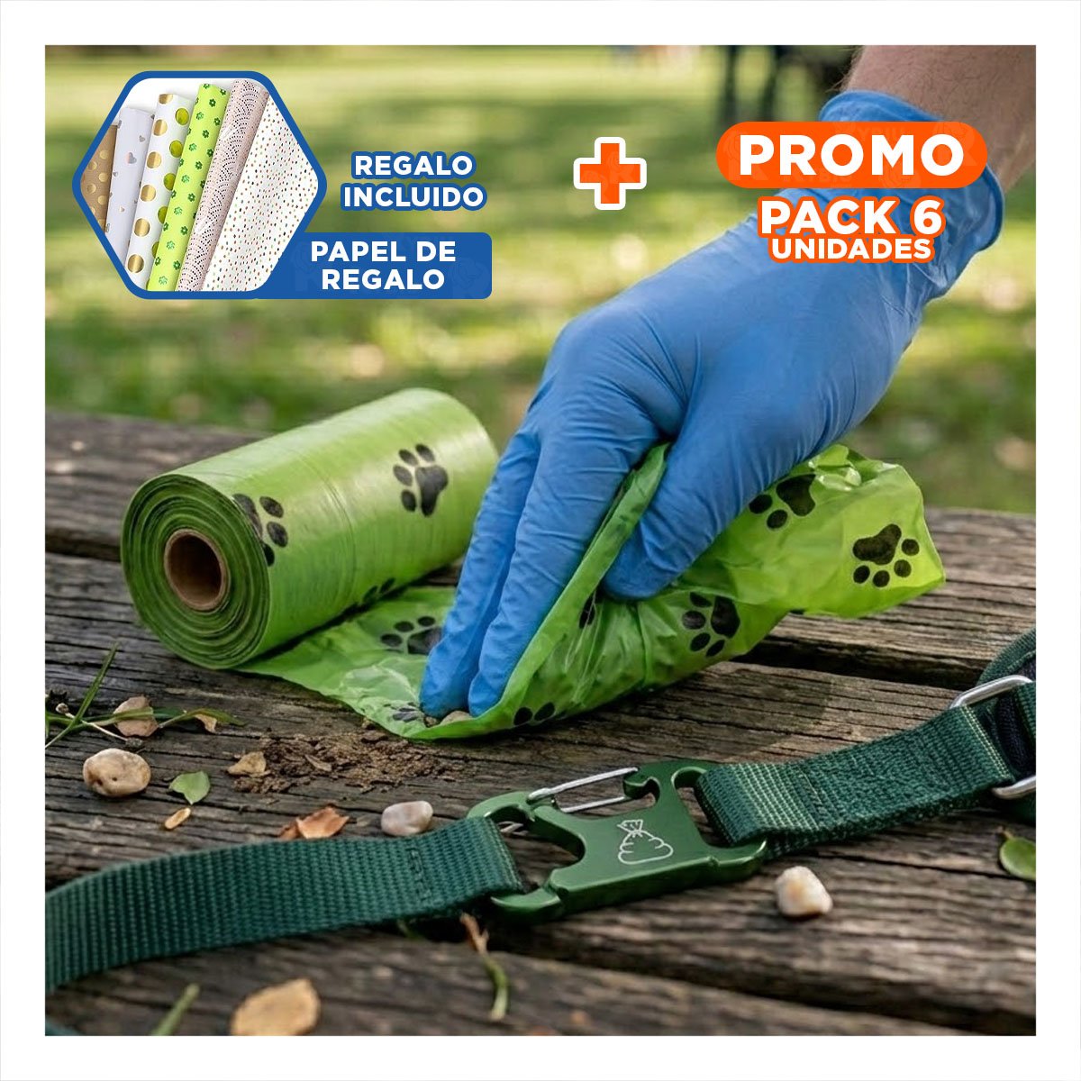 PACK6 ARTICULO VERDE DE BOLSA BIODEGRADABLE PARA MASCOTA Y+PAPEL REGALO - 1