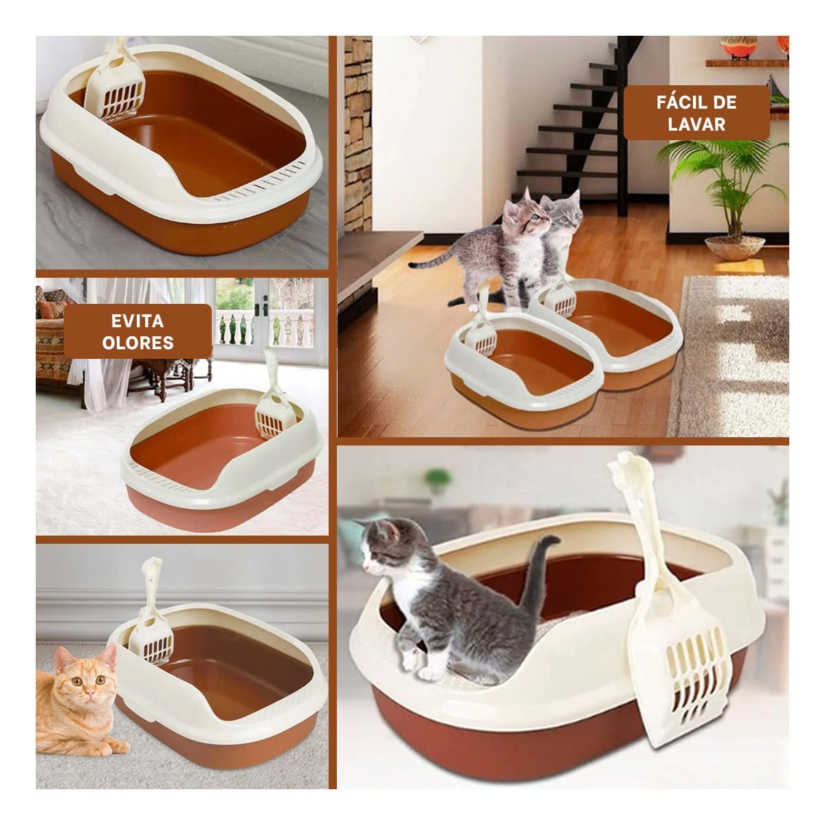 PACK2 RECIPIENTE MARRON PARA GATO CON LADOS MEDIOS ALTOS MAS PALA CERNIDORA Y+PAPEL REGALO - 3