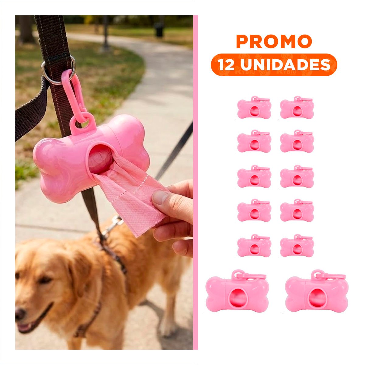 PACK12 ELEMENTO FUNCIONAL CON BOLSA DE DESECHO Y PROTECTOR TIPO HUESO ROSADO Y+REGALO STICKER - 1