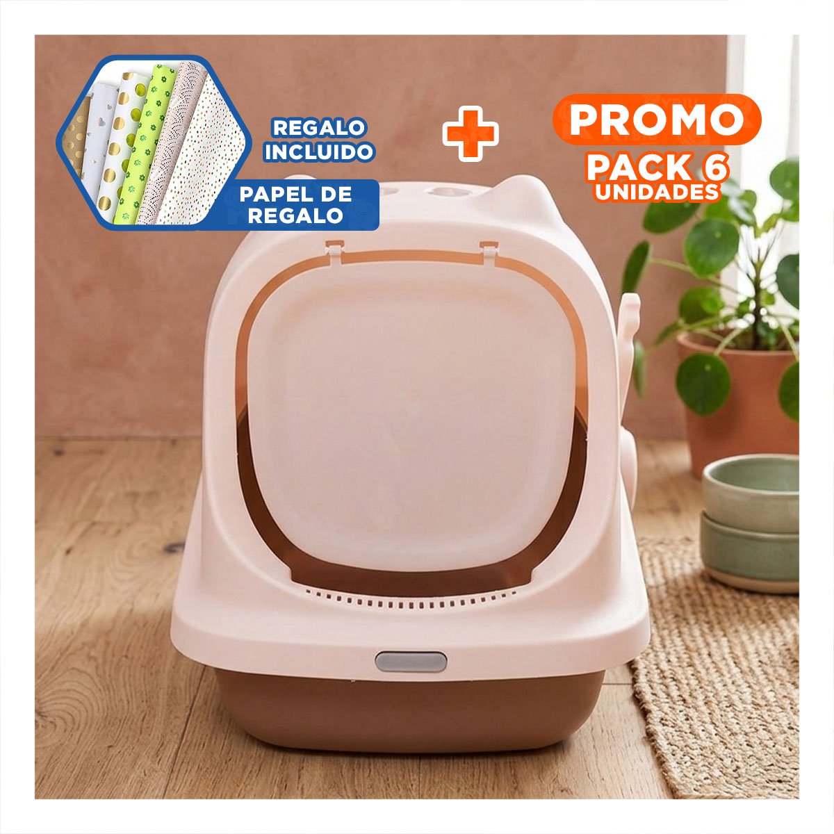 PACK6 ESPACIO HIGIENICO CERRADO CON OREJITAS DE GATO MARRON PARA CASA Y+PAPEL REGALO - 1