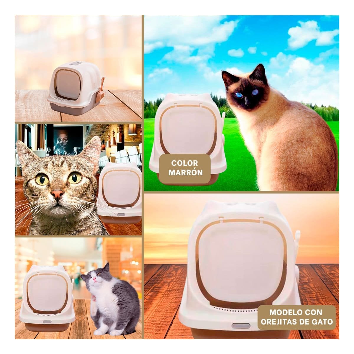 PACK6 ESPACIO HIGIENICO CERRADO CON OREJITAS DE GATO MARRON PARA CASA Y+PAPEL REGALO - 3