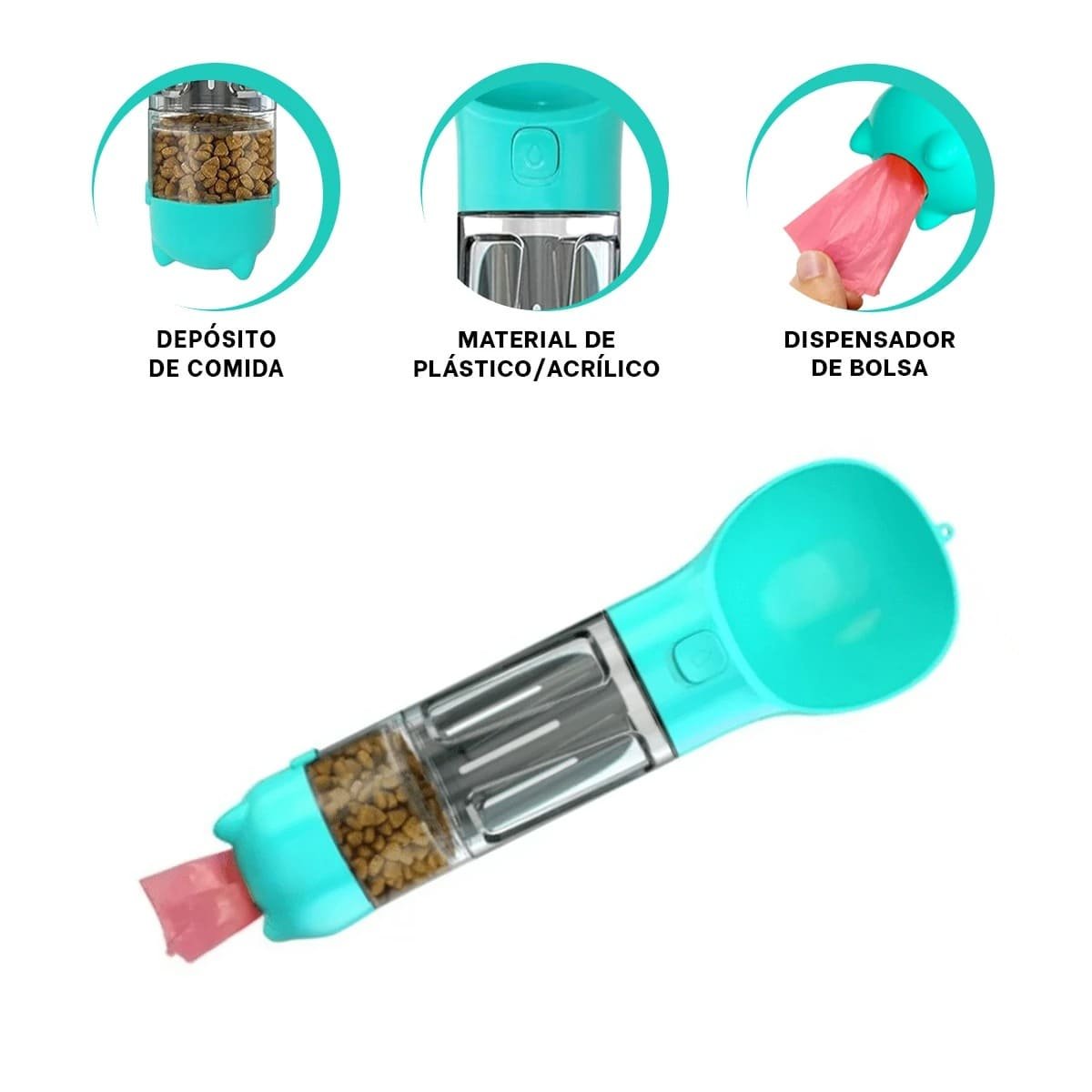 KIT 4 EN 1 DISPENSADOR CON BOLSITA CELESTE MEDIANO PARA MASCOTA - 3