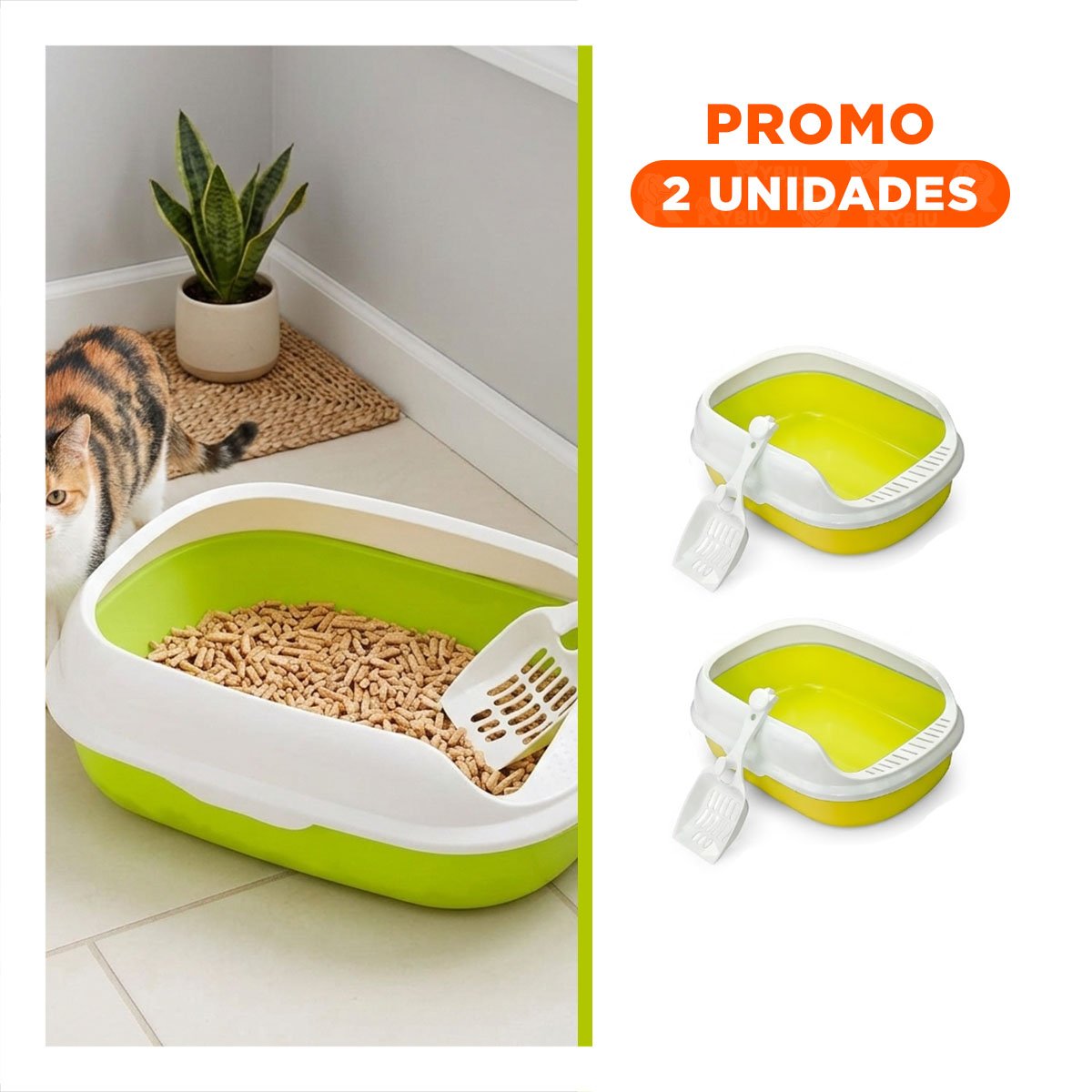 PACK2 BANDEJA VERDE PARA GATO CON LADOS MEDIOS ALTOS MAS PALA CERNIDORA - 1