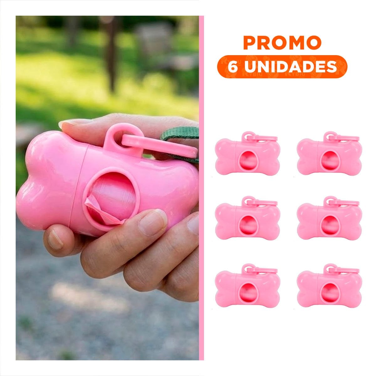 PACK6 PORTADOR COMPACTO CON BOLSA DE DESECHO Y PROTECTOR TIPO HUESO ROSADO - 1